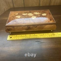 REUGE Jewelry Music Box Inlaid Wood Italy Swiss Movement Blue Danube Viennese