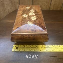 REUGE Jewelry Music Box Inlaid Wood Italy Swiss Movement Blue Danube Viennese
