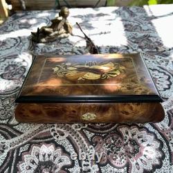 REUGE Jewelry Music Box Inlaid Wood Italy Swiss Movement Menuet De Beethoven
