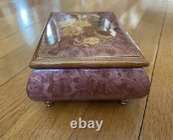 REUGE Jewelry Music Box Inlaid Wood Italy Swiss Movement Wind Beneath My Wings