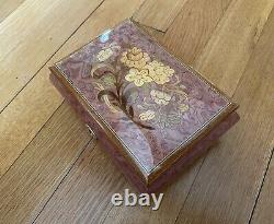 REUGE Jewelry Music Box Inlaid Wood Italy Swiss Movement Wind Beneath My Wings