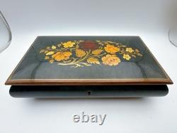 REUGE Jewelry Music Box Swiss Movement Blue Danube Wooden Case Italy Vintage