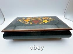 REUGE Jewelry Music Box Swiss Movement Blue Danube Wooden Case Italy Vintage