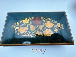 REUGE Jewelry Music Box Swiss Movement Blue Danube Wooden Case Italy Vintage