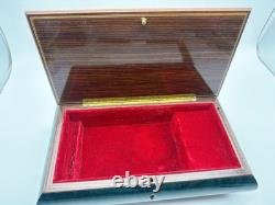 REUGE Jewelry Music Box Swiss Movement Blue Danube Wooden Case Italy Vintage