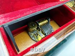 REUGE Jewelry Music Box Swiss Movement Blue Danube Wooden Case Italy Vintage