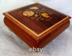 REUGE MUSIC BOX JEWELRY BOX SEND IN THE CLOWNS FINE INLAY c. 1960'S