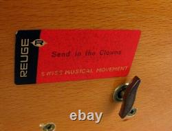 REUGE MUSIC BOX JEWELRY BOX SEND IN THE CLOWNS FINE INLAY c. 1960'S