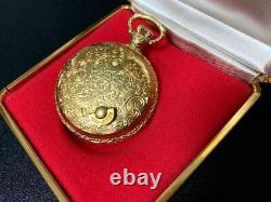 REUGE Music Box Flower Pocket watch type Gold Plated withORIGINAL BOX Switzerland