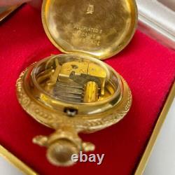 REUGE Music Box Flower Pocket watch type Gold Plated withORIGINAL BOX Switzerland