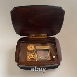 REUGE Music Box, Solid Walnut Wood Inlaid Box, Antique Figurine