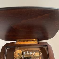 REUGE Music Box, Solid Walnut Wood Inlaid Box, Antique Figurine