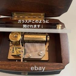 REUGE Music Box, Solid Walnut Wood Inlaid Box, Antique Figurine