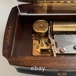 REUGE Music Box, Solid Walnut Wood Inlaid Box, Antique Figurine
