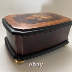 REUGE Music Box, Solid Walnut Wood Inlaid Box, Antique Figurine