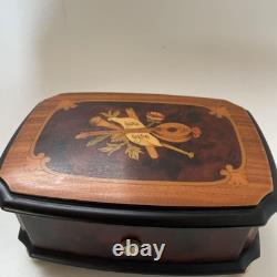 REUGE Music Box, Solid Walnut Wood Inlaid Box, Antique Figurine