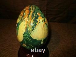 REUGE Music Hand Painted Musical Box Egg SWAN LAKE on Wooden Rotating Base