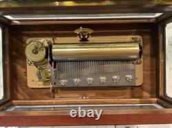 REUGE SAINTE-CROIX SWISS MUSIC BOX CH 3/72 Custom Wood & Glass Box Vintage