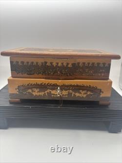 REUGE SWISS Music Jewelry Box, Lovely Marquetry Plays Music Ballerina Missing