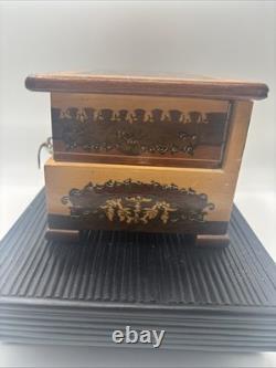 REUGE SWISS Music Jewelry Box, Lovely Marquetry Plays Music Ballerina Missing