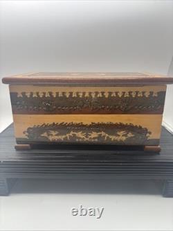 REUGE SWISS Music Jewelry Box, Lovely Marquetry Plays Music Ballerina Missing