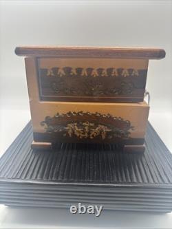 REUGE SWISS Music Jewelry Box, Lovely Marquetry Plays Music Ballerina Missing