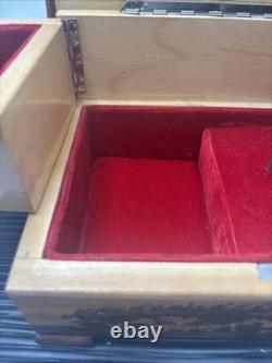 REUGE SWISS Music Jewelry Box, Lovely Marquetry Plays Music Ballerina Missing