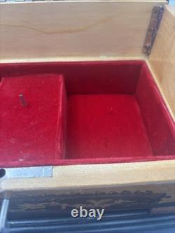 REUGE SWISS Music Jewelry Box, Lovely Marquetry Plays Music Ballerina Missing