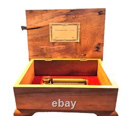 REUGE Swiss Music Box 3/72 Myrtlewood 8x11 Thieving Magpiein 3 parts (Rossini)