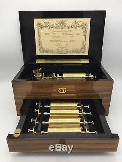REUGE Swiss Music Box Hand Tooled 50 Lames, 10 Airs Interchangeable Music Box