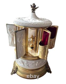 REUGE Swiss Music Box Porcelain Cigar Lipstick Holder Gold White Ballerina REUGE Swiss Music Box Porcelain Cigar Lipstick Holder Gold White Ballerina