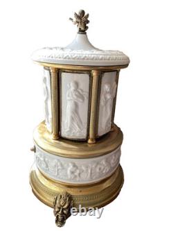 REUGE Swiss Music Box Porcelain Cigar Lipstick Holder Gold White Ballerina