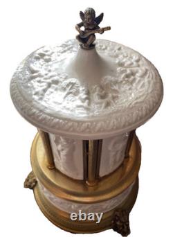 REUGE Swiss Music Box Porcelain Cigar Lipstick Holder Gold White Ballerina