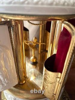 REUGE Swiss Music Box Porcelain Cigar Lipstick Holder Gold White Ballerina