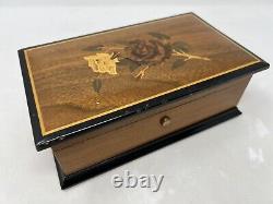 REUGE VINTAGE SWISS 72 NOTE-3 SONG MUSIC BOX With INLAID ROSES-RARE SONG COMBO