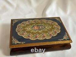 REUGE Vtg Floral Wood Jewelry Music Box Swiss Musical Movement Vintage