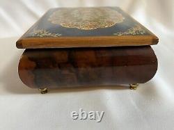 REUGE Vtg Floral Wood Jewelry Music Box Swiss Musical Movement Vintage