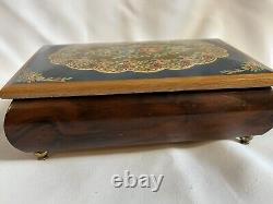 REUGE Vtg Floral Wood Jewelry Music Box Swiss Musical Movement Vintage