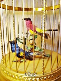 Rare Exquisite Antique Reuge Automaton 2 Songbirds in Gilt Cage Music Box EUC
