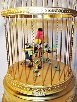 Rare Exquisite Antique Reuge Automaton 2 Songbirds in Gilt Cage Music Box EUC