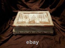 Rare Incolay Masquerade Ball Jewelry / Music Box with 50 Note Reuge Mvmnt. Listen