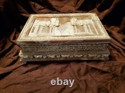 Rare Incolay Masquerade Ball Jewelry / Music Box with 50 Note Reuge Mvmnt. Listen