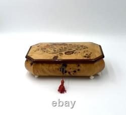 Rare Italian Sorrento Wood Swiss Reuge Music Box w Key- Plays Nadia Theme