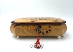 Rare Italian Sorrento Wood Swiss Reuge Music Box w Key- Plays Nadia Theme