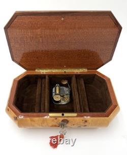 Rare Italian Sorrento Wood Swiss Reuge Music Box w Key- Plays Nadia Theme
