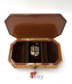 Rare Italian Sorrento Wood Swiss Reuge Music Box w Key- Plays Nadia Theme
