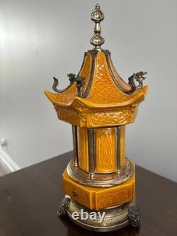 Rare Pagoda Reuge Porcelain Musical Lipstick Cigarette Carousel Music Box