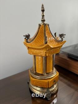 Rare Pagoda Reuge Porcelain Musical Lipstick Cigarette Carousel Music Box