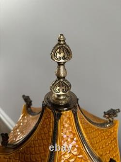 Rare Pagoda Reuge Porcelain Musical Lipstick Cigarette Carousel Music Box