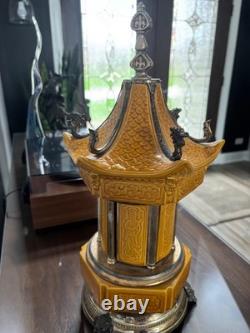 Rare Pagoda Reuge Porcelain Musical Lipstick Cigarette Carousel Music Box